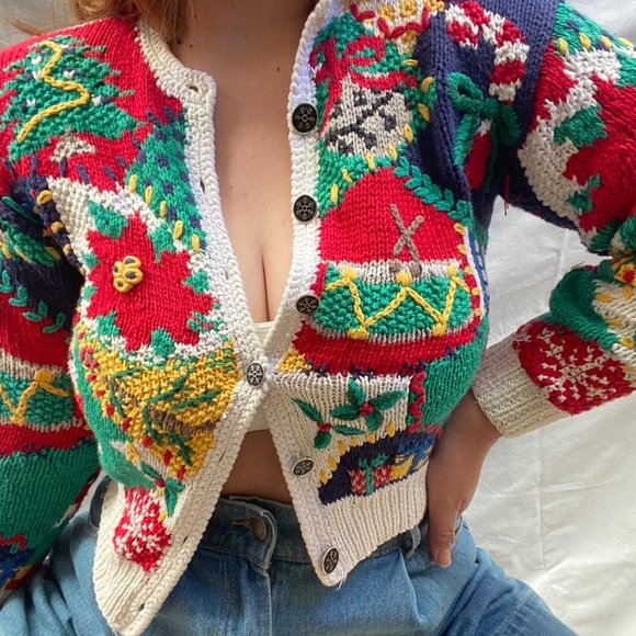 Vintage Sweaters - RARE Vintage 70s 80s era beautiful hand knit cardigan top | 6-10